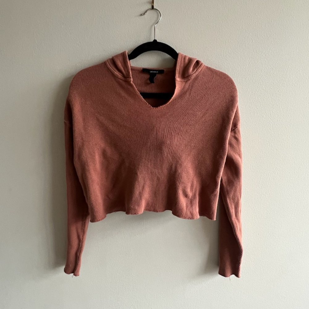 Cropped Hoodie Waffle Knit
